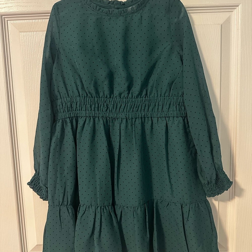 Carter's Dark Green Sheer Polka Dot Girls Dress 6/6X